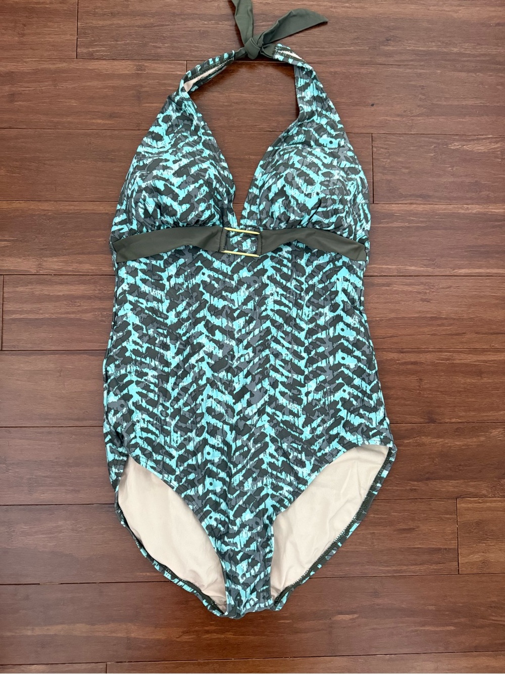 Sands Point Halter One Piece Swimsuit Blue Green Printed Women’s Size L - Picture 3 of 7